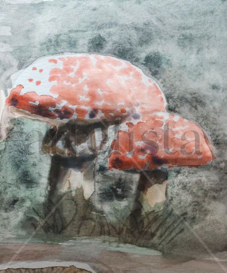 Amanita Muscaria Acuarela Papel Floral