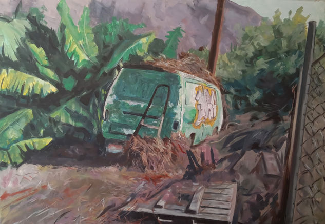 Abandoned Van Acrylic Canvas Landscaping