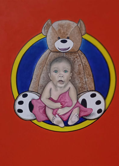 Bebé con oso de peluche Acrylic Panel Others