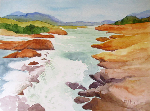 rio con cascada Watercolour Paper Landscaping