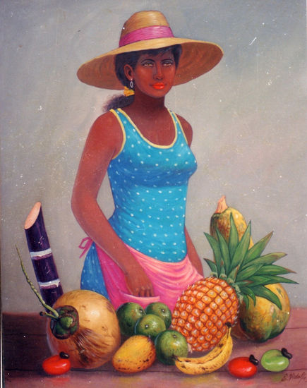 MACHANTA VEDIENDO FRUTAS Oil Canvas Figure Painting