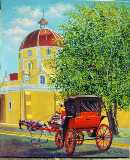 COCHE DETRAS DE LA CATEDRAL DE SANTIAGO Oil Canvas Landscaping