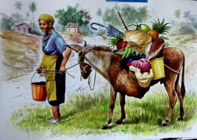 MARCHANTA EN BURRO   , obra del pintor dominicano  eusebio vidal