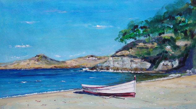Barcaza blanca, en Cadaqués.