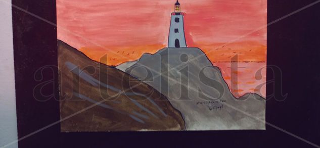 Atardecer en el faro Acrylic Paper Landscaping