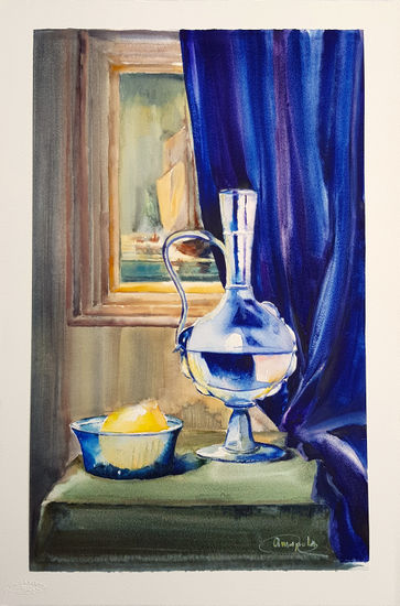 Bodegón azul Watercolour Paper Still Life Paintings