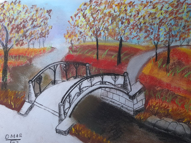 Puente floral Pastel Papel Paisaje