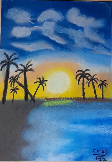 Palmeras negras Pastel Papel Paisaje