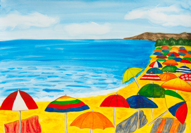 Beach umbrellas Watercolour Paper Marine Painting