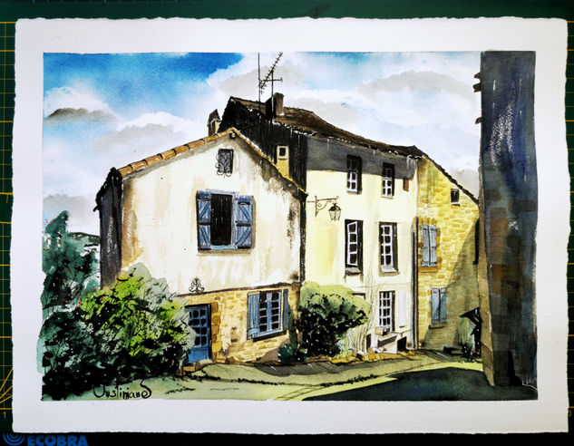 Cordes-sur-Ciel Acuarela Papel Paisaje