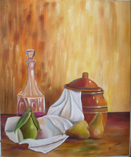 Bodegón con botella de vino Oil Panel Still Life Paintings