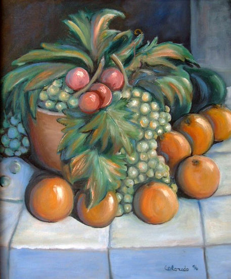 NARANJAS UVAS Y CIRUELAS Oil Canvas Still Life Paintings