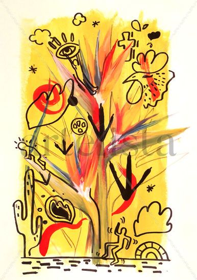 Flor del paraiso Mixed media Paper Floral Painting