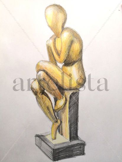 Escultura dorada Lápiz (a color) Papel Figura