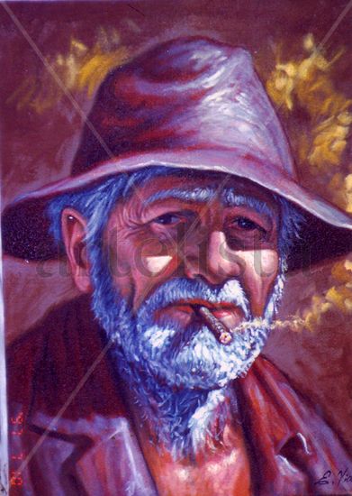 VIEJO CAMPESINO FUMANDO ,DOMINICANO PINTURA COSTUMBRISTA Oil Canvas Figure Painting