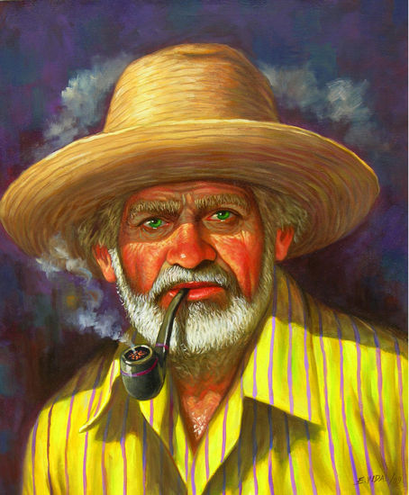 VIEJO CAMPESINO CON PIPA ,DOMINICANO PINTURA COSTUMBRISTA Óleo Lienzo Figura