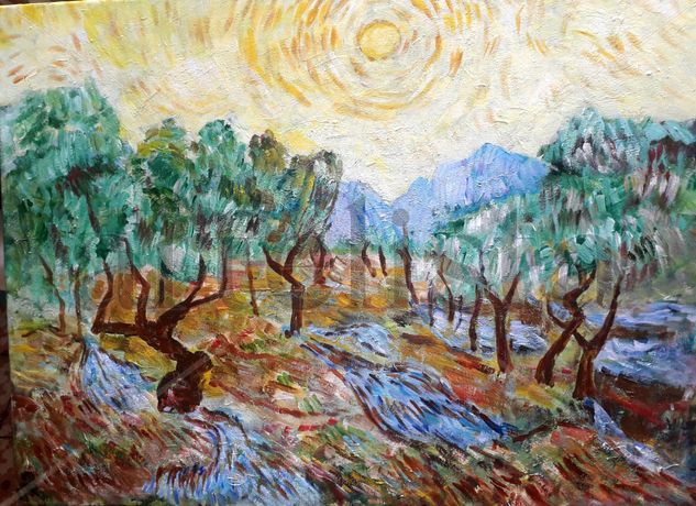 Camp d'oliveres amb els Alpilles al fons, de Van Gogh Acrylic Canvas Landscaping