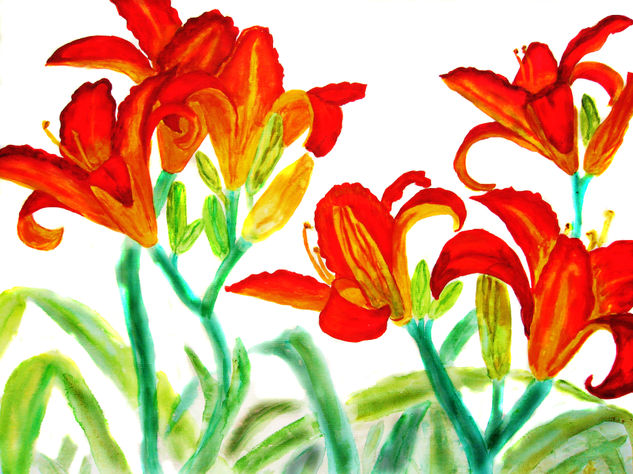 Red lilies Acuarela Papel Floral