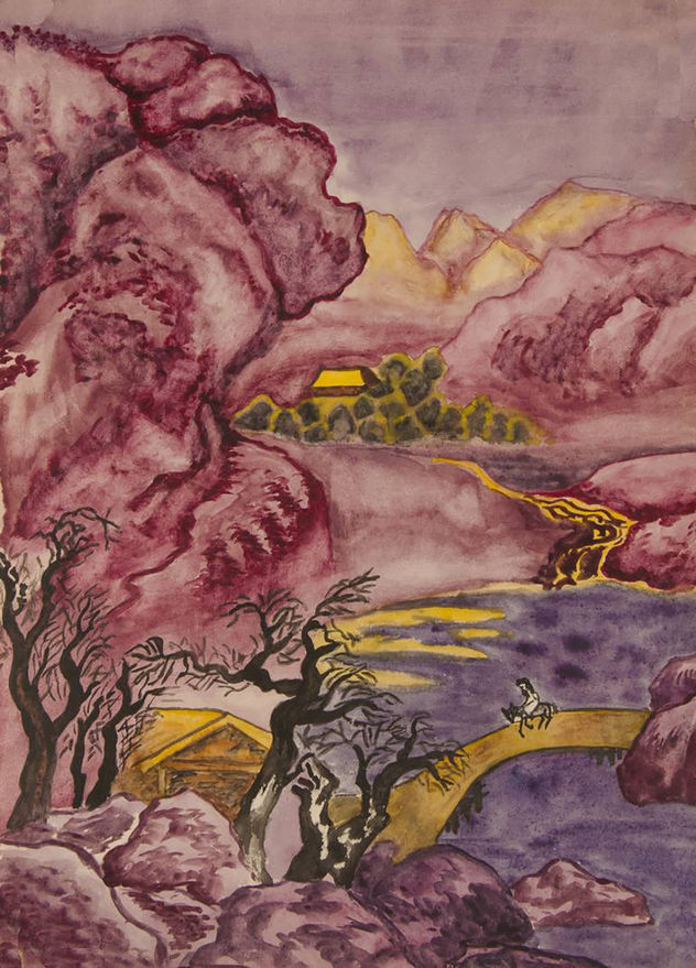Chinese landscape with purple hills