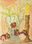 Withered tulips in vase and candle