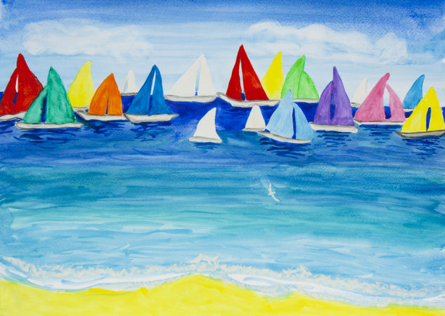 Multicolor regatta Watercolour Paper Marine Painting