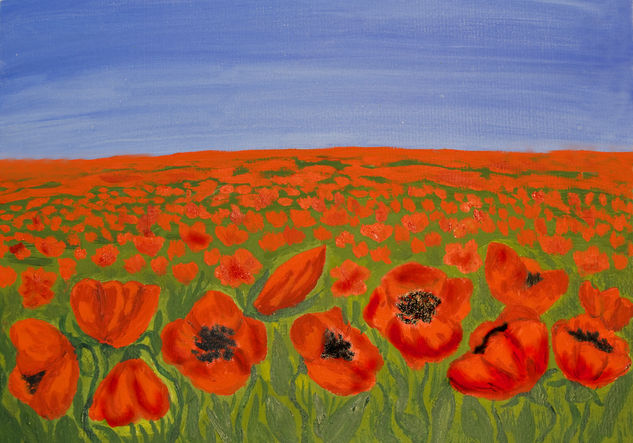 Meadow with red poppies Oil Card Landscaping