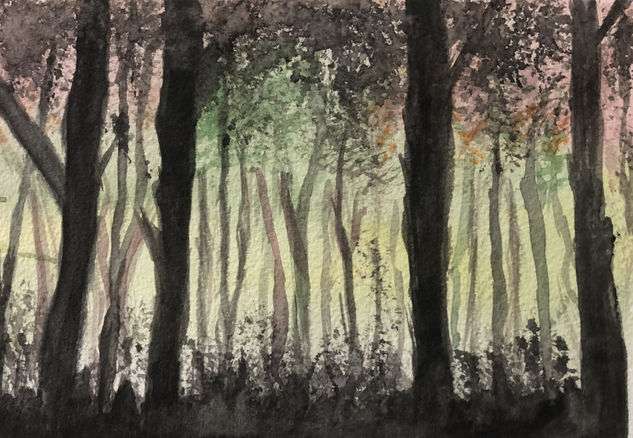 Bosque encantado Acuarela Papel Paisaje