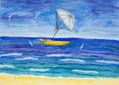 Seascape with white sail