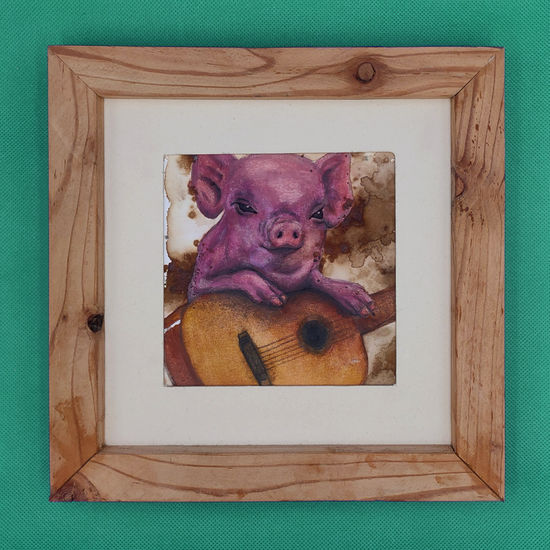 Cerdo guitarrista Watercolour Card Animals