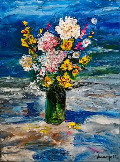 "Bouquet en la playa" 2022 Óleo Lienzo Floral