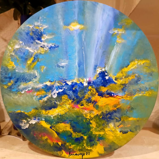 "Heavenly circle" (círculo celestial) 2023 Oil Textile Marine Painting