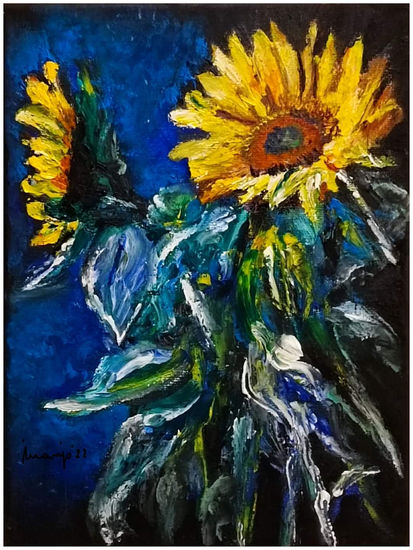 "Dos Girasoles" 2022 Óleo Lienzo Floral