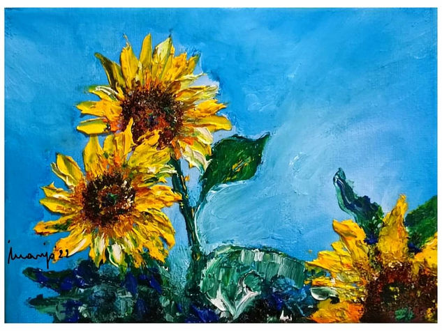 "Tres Girasoles" 2022 Óleo Lienzo Floral