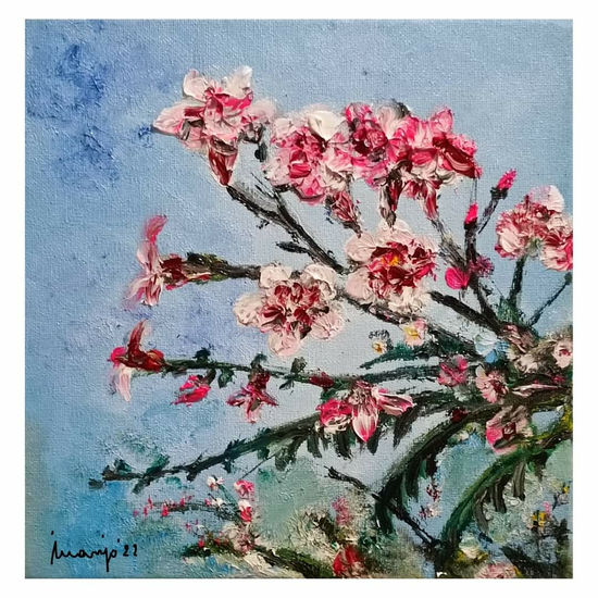 "Bignonia rosa" trompetas Oil Canvas Floral Painting