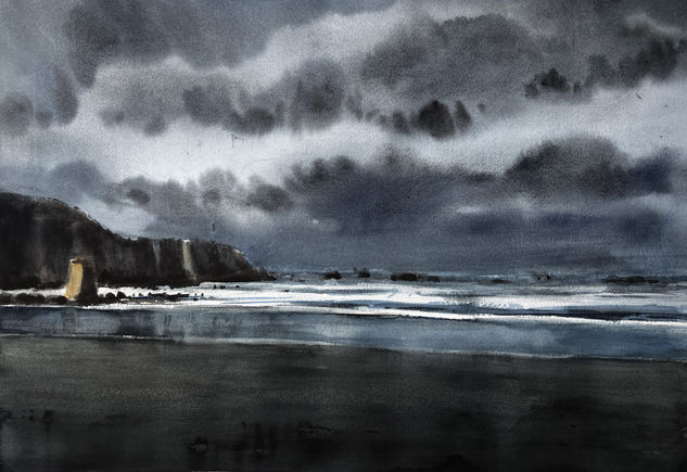 tormenta en la playa Watercolour Paper Marine Painting