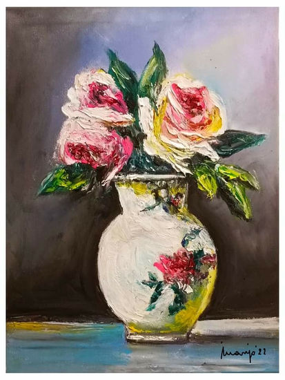 JARRÓN CON FLORES Oil Canvas Floral Painting