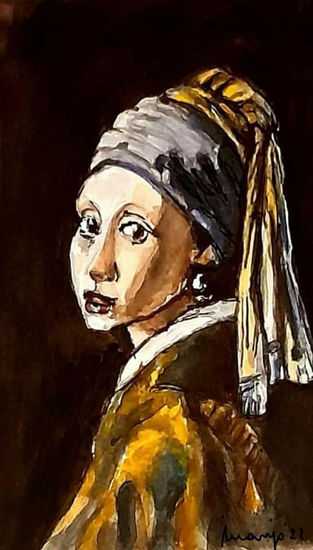 Versionando a Vermeer [la joven de la perla) 2021 Watercolour Paper Portrait