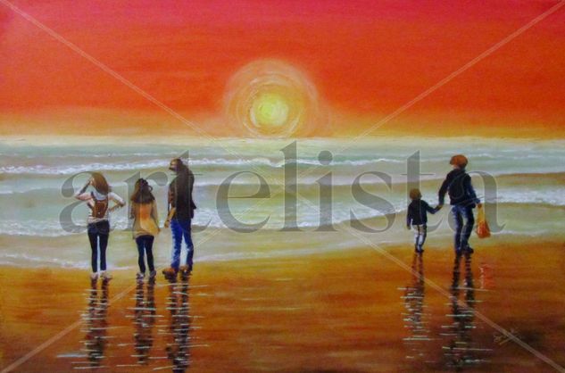 Atardecer en playa de Maitencillo. Oil Canvas Marine Painting