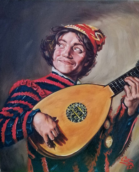 Músico con laúd Óleo Lienzo Retrato