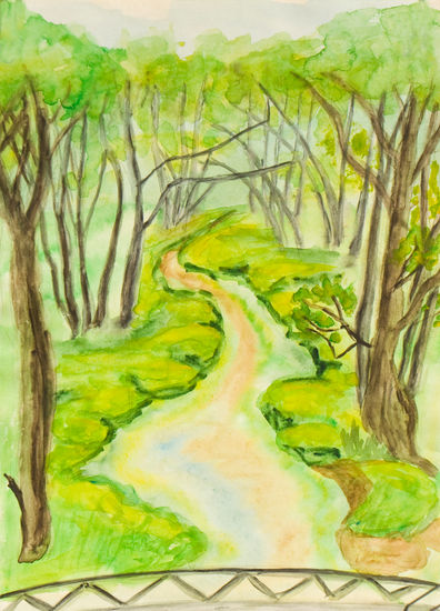 Summer landscpe with little spring and trees Acuarela Papel Paisaje