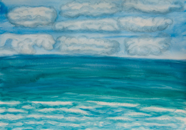 Seascape with sea and clouds Watercolour Paper Marine Painting