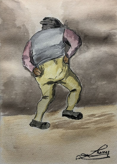 Baile campesino Watercolour Paper Figure Painting