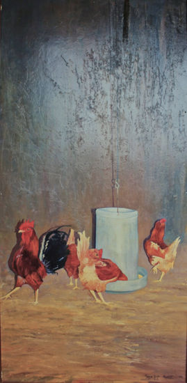 Gallo con gallinas Oil Panel Animals