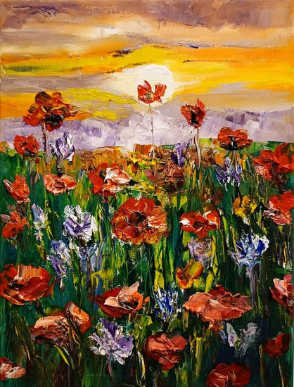 "AMAPOLAS POR LA PAZ " Óleo Lienzo Floral