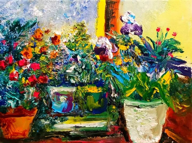 "Rincón de patio " Óleo Lienzo Floral