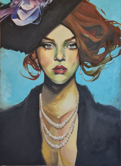 La dama del sombrero Oil Canvas Portrait