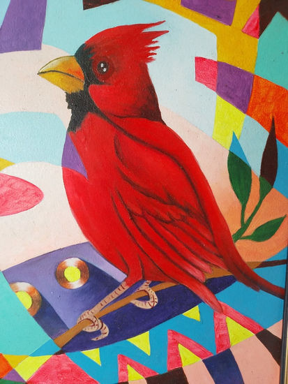 pájaro rojo Oil Canvas Animals