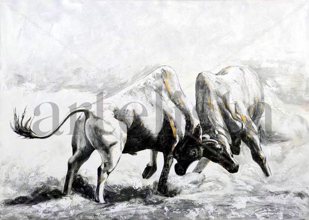 Fight between the Bulls e019 Acrylic Canvas Animals