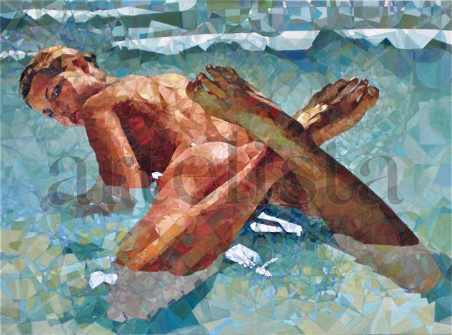 "JACUZZI" Óleo Tabla Desnudos