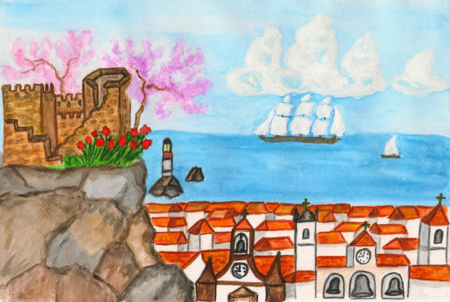 Portugal 2 Acuarela Papel Paisaje